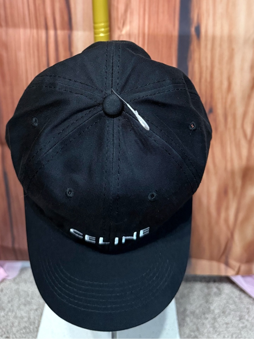 Celine Black Cap with White Logo Tape
